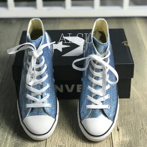 NWT Converse Ctas HI Light Blue Glitter Y/W AUTHEN - Picture 5 of 7